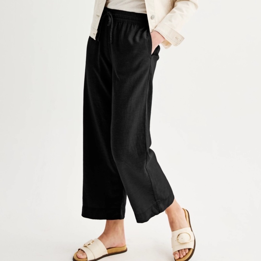 Sonoma Goods For Life Womens Black Linen Blend Wide Leg Crop‎ Pants Small S